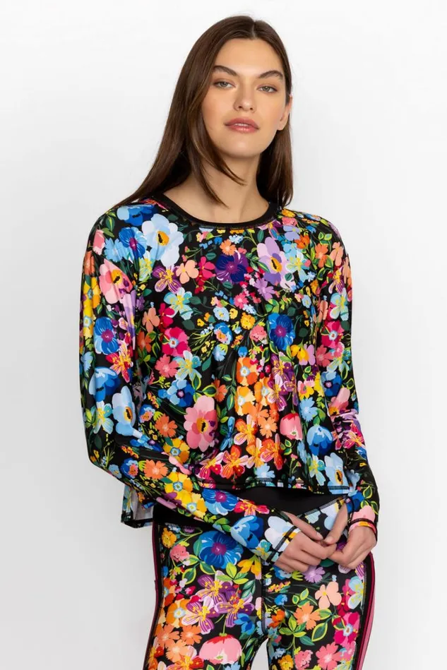 Women BEE ACTIVE LONG SLEEVE STEP HEM TEE WITH KEYHOLES Wild Bloom Johnny Was Active Women BEE ACTIVE LONG SLEEVE STEP HEM TEE WITH KEYHOLES Wild Bloom Johnny Was Active