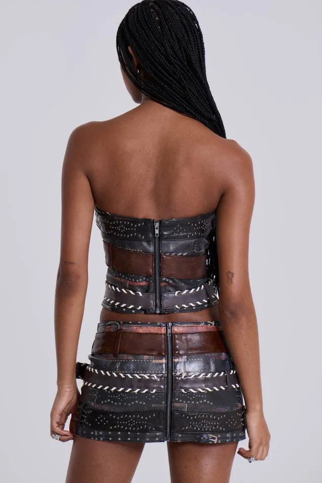 Women Belted Faux Leather Corset Top Jaded London Crop Tops