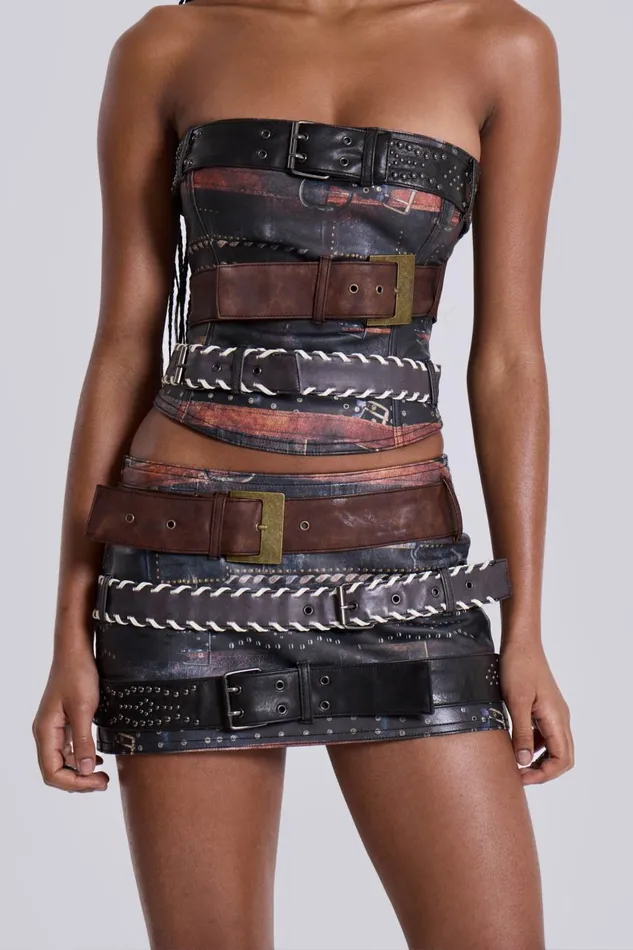 Women Belted Faux Leather Corset Top Jaded London Crop Tops