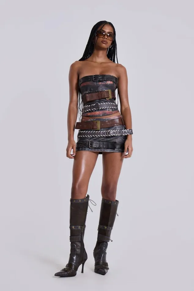 Women Belted Faux Leather Corset Top Jaded London Crop Tops