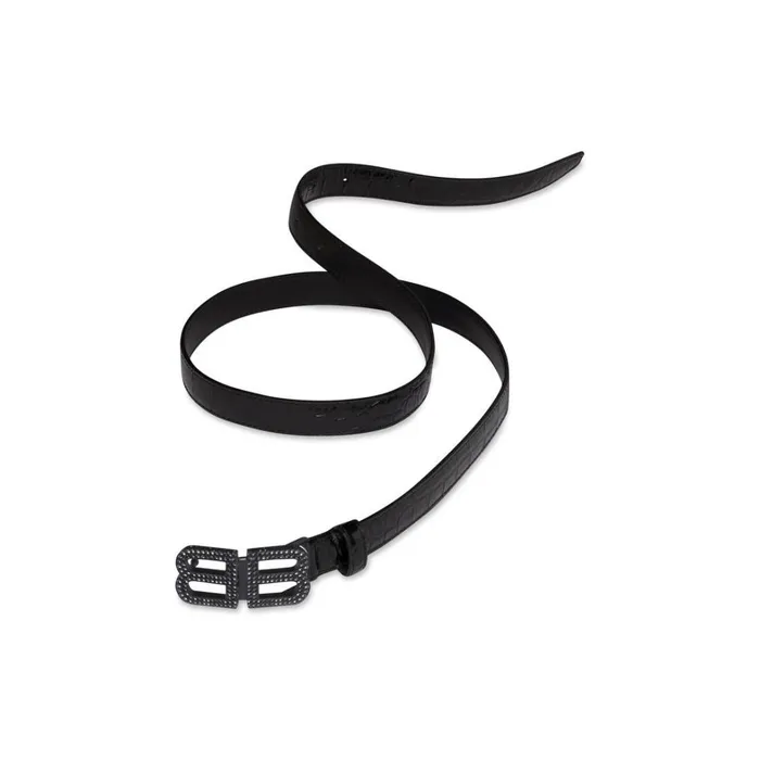 Women Belts Balenciaga Bb Hourglass Thin Belt Crocodile Embossed With Rhinestones In Black