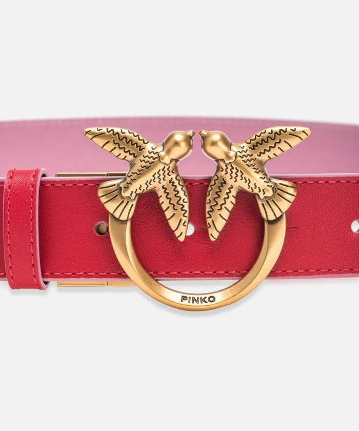 Women Belts Pinko Doubleface Belt With Love Birds Buckle 3 Cm Redpinkantiquegold
