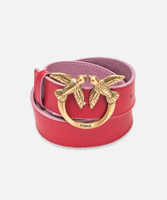 Women Belts Pinko Doubleface Belt With Love Birds Buckle 3 Cm Redpinkantiquegold