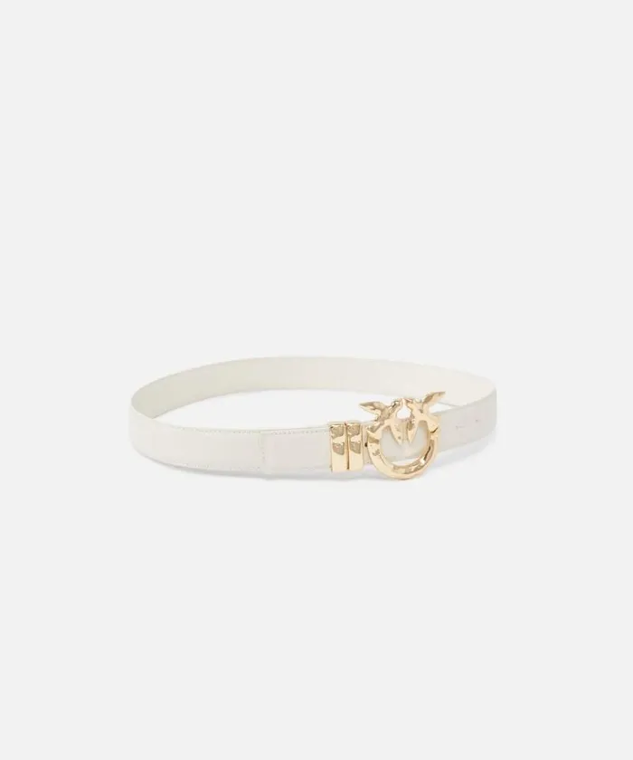 Women Belts Pinko Leather Belt With Hammered Metal Buckle 3 Cm Silk Whitelightgold