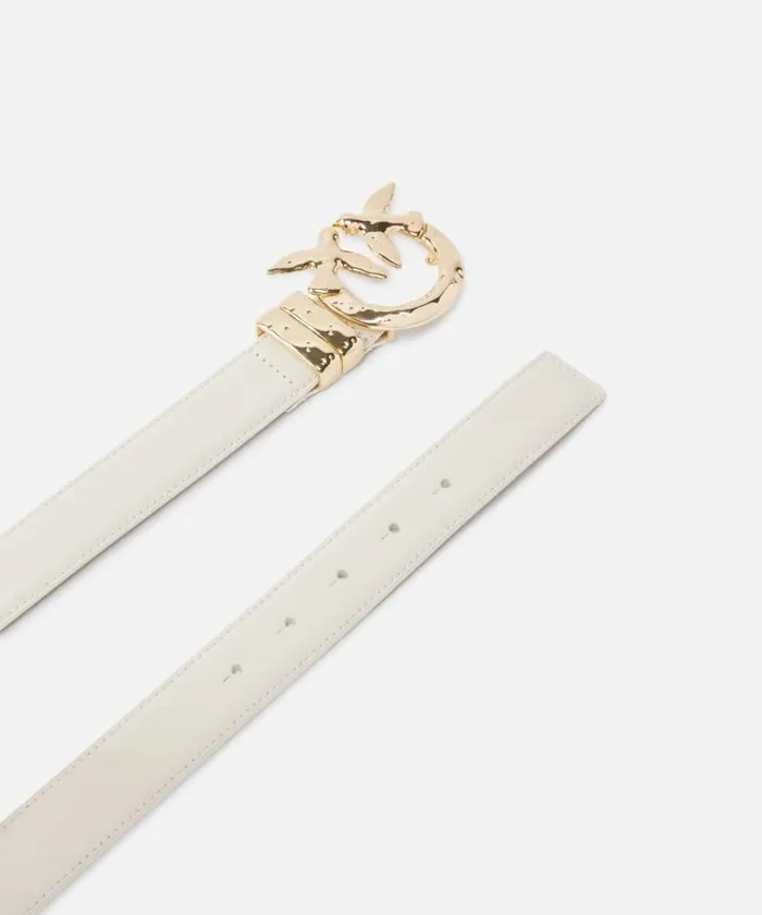 Women Belts Pinko Leather Belt With Hammered Metal Buckle 3 Cm Silk Whitelightgold
