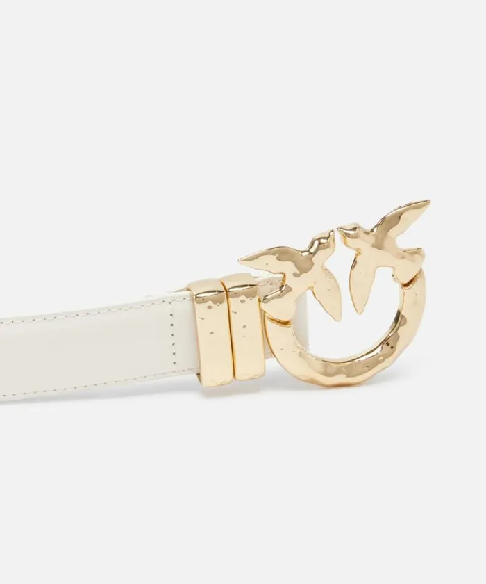 Women Belts Pinko Leather Belt With Hammered Metal Buckle 3 Cm Silk Whitelightgold
