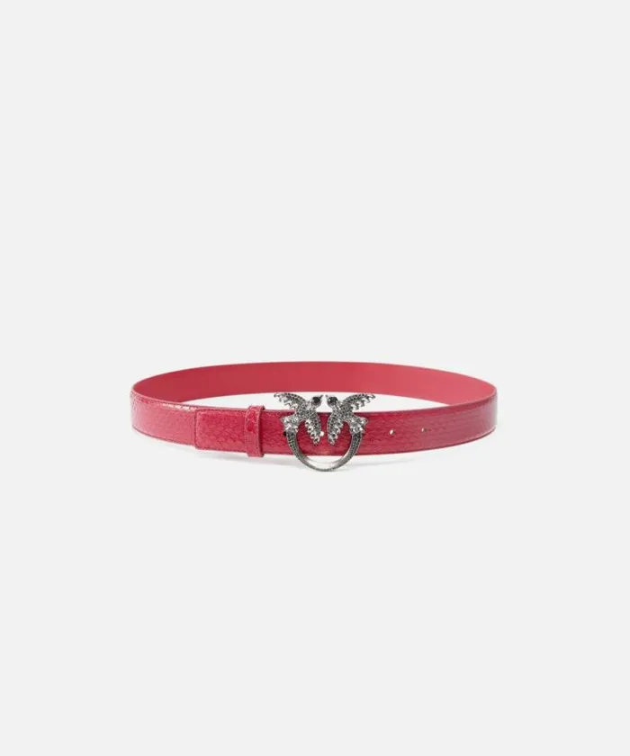 Women Belts Pinko PINKO Galleria 3cm Belt In Glossy Python Skin Fuchsiacactus Flowerold Silver Women Belts Pinko PINKO Galleria 3cm Belt In Glossy Python Skin Fuchsiacactus Flowerold Silver
