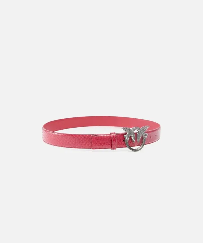 Women Belts Pinko PINKO Galleria 3cm Belt In Glossy Python Skin Fuchsiacactus Flowerold Silver Women Belts Pinko PINKO Galleria 3cm Belt In Glossy Python Skin Fuchsiacactus Flowerold Silver