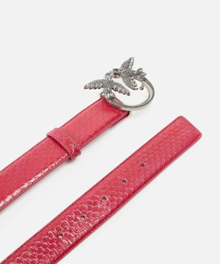 Women Belts Pinko PINKO Galleria 3cm Belt In Glossy Python Skin Fuchsiacactus Flowerold Silver Women Belts Pinko PINKO Galleria 3cm Belt In Glossy Python Skin Fuchsiacactus Flowerold Silver