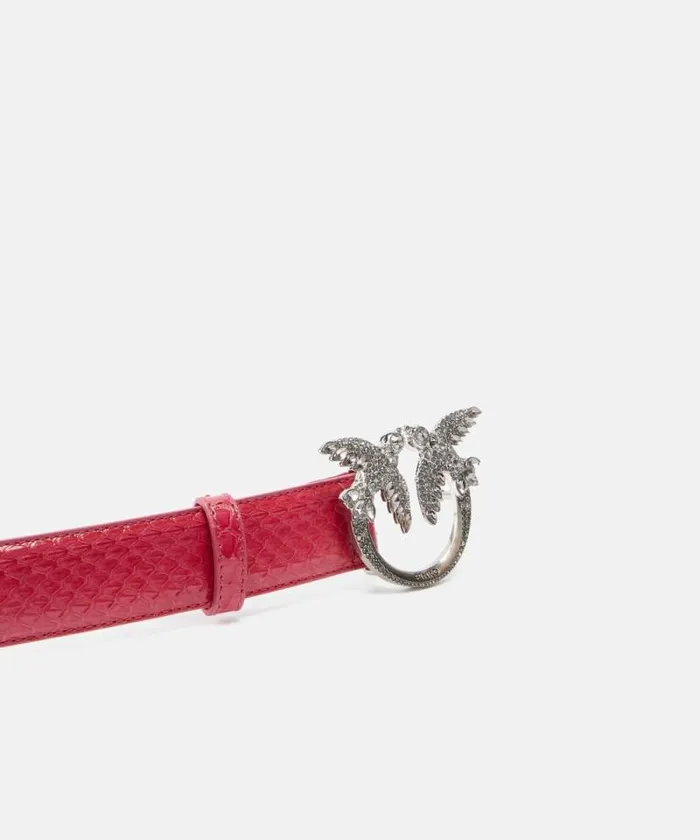 Women Belts Pinko PINKO Galleria 3cm Belt In Glossy Python Skin Fuchsiacactus Flowerold Silver Women Belts Pinko PINKO Galleria 3cm Belt In Glossy Python Skin Fuchsiacactus Flowerold Silver