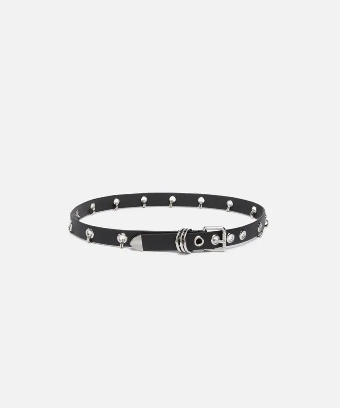 Women Belts Pinko Thin Belt With Metal Rings 25 Cm Limo Blackshiny Nickel