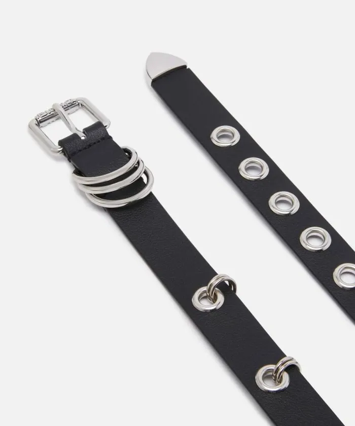Women Belts Pinko Thin Belt With Metal Rings 25 Cm Limo Blackshiny Nickel