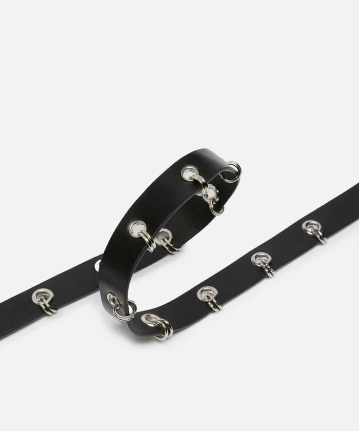 Women Belts Pinko Thin Belt With Metal Rings 25 Cm Limo Blackshiny Nickel