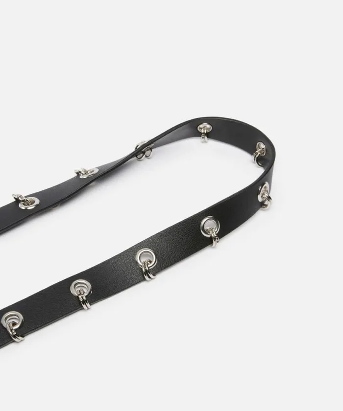 Women Belts Pinko Thin Belt With Metal Rings 25 Cm Limo Blackshiny Nickel