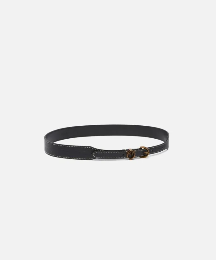 Women Belts Pinko Tumbled Leather Belt With Mini Buckle 35cm Blackantique Gold Women Belts Pinko Tumbled Leather Belt With Mini Buckle 35cm Blackantique Gold