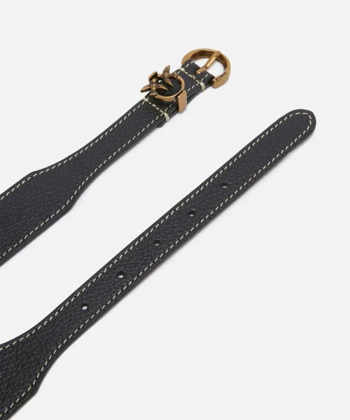Women Belts Pinko Tumbled Leather Belt With Mini Buckle 35cm Blackantique Gold Women Belts Pinko Tumbled Leather Belt With Mini Buckle 35cm Blackantique Gold