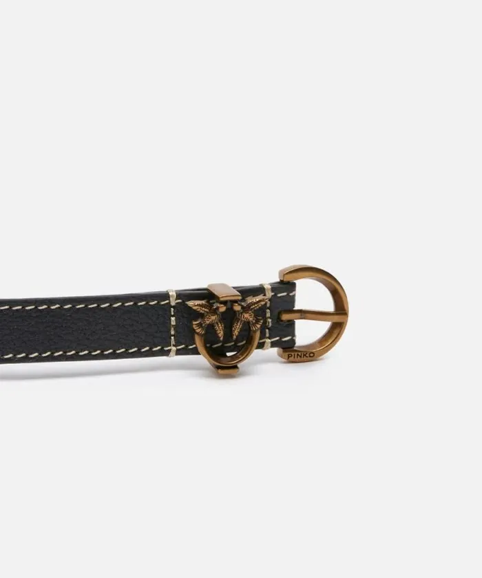 Women Belts Pinko Tumbled Leather Belt With Mini Buckle 35cm Blackantique Gold Women Belts Pinko Tumbled Leather Belt With Mini Buckle 35cm Blackantique Gold