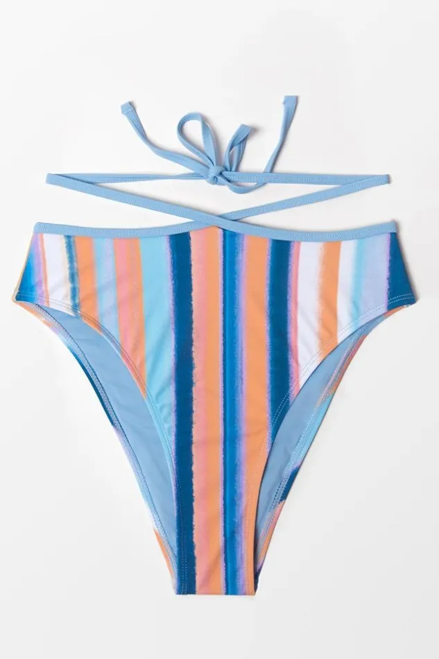 Women Bikini Bottoms Cupshe Waterfront Stripe Strappy High Waist Cheeky Bikini Bottom Multicolor
