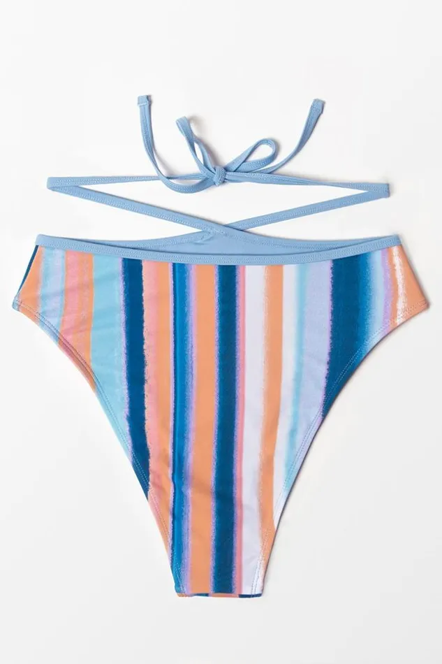 Women Bikini Bottoms Cupshe Waterfront Stripe Strappy High Waist Cheeky Bikini Bottom Multicolor