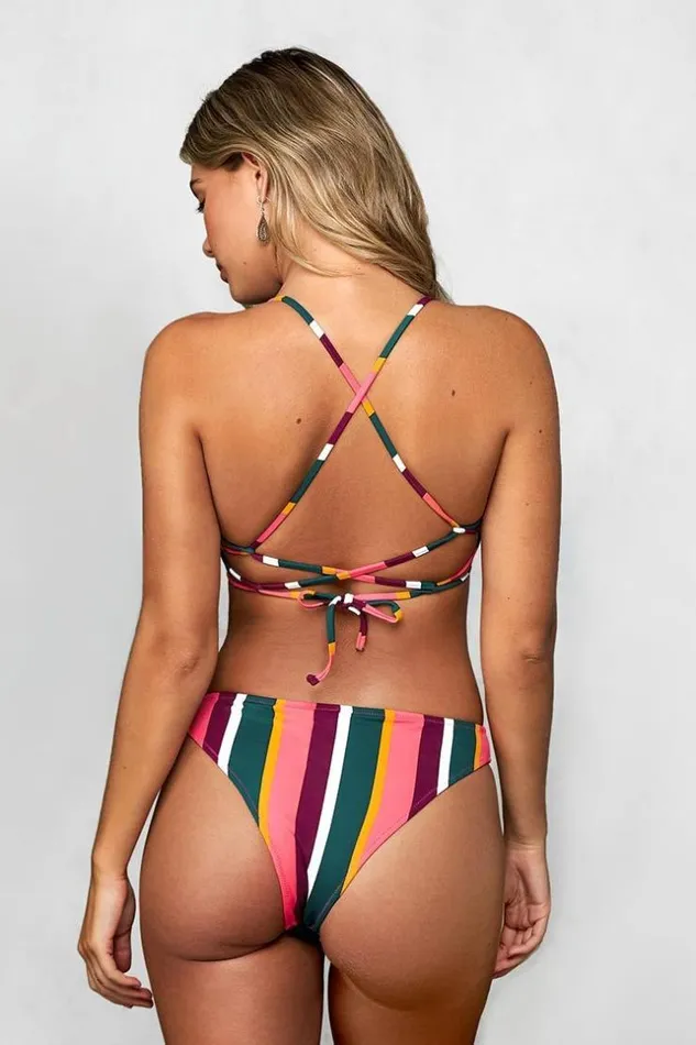 Women Bikini Sets Cupshe Rainbow Strappy LaceUp Bikini Multicolor
