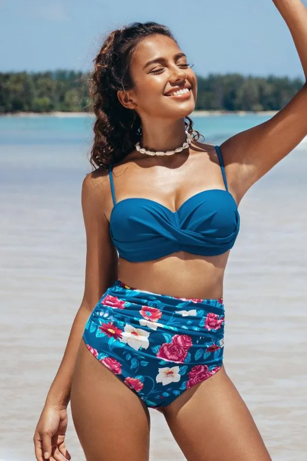 Women Bikini Sets Cupshe Sapphire Blue Floral Bikini Blue