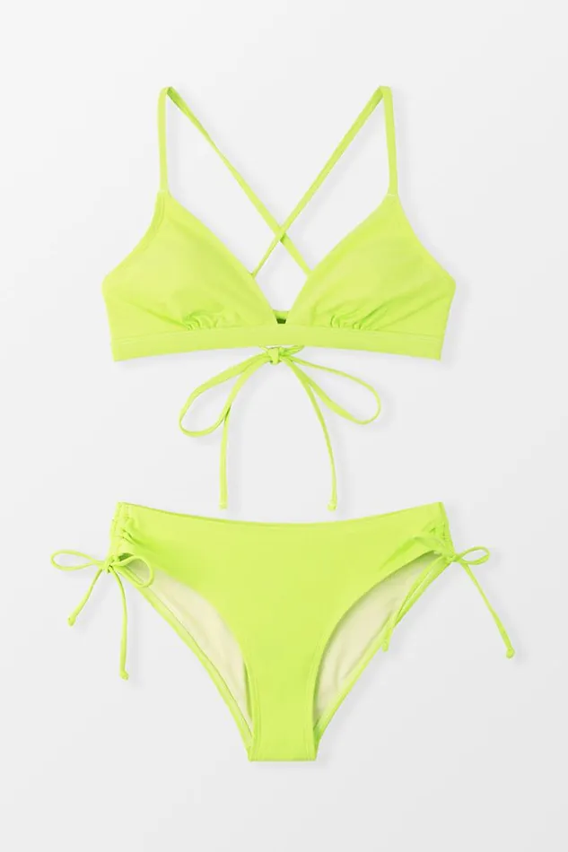 Women Bikini Sets Cupshe Street Art Back Tie Lace Up Bikini Set Green