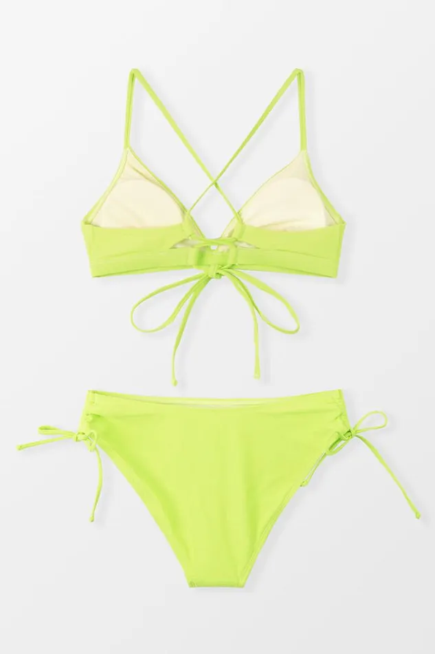 Women Bikini Sets Cupshe Street Art Back Tie Lace Up Bikini Set Green