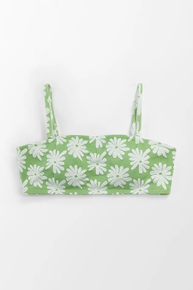 Women Bikini Tops Cupshe Light Green Floral Bandeau Bikini Top Light Green