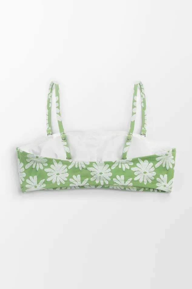 Women Bikini Tops Cupshe Light Green Floral Bandeau Bikini Top Light Green