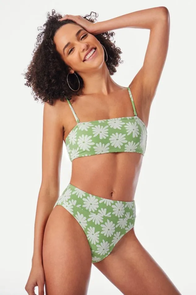 Women Bikini Tops Cupshe Light Green Floral Bandeau Bikini Top Light Green