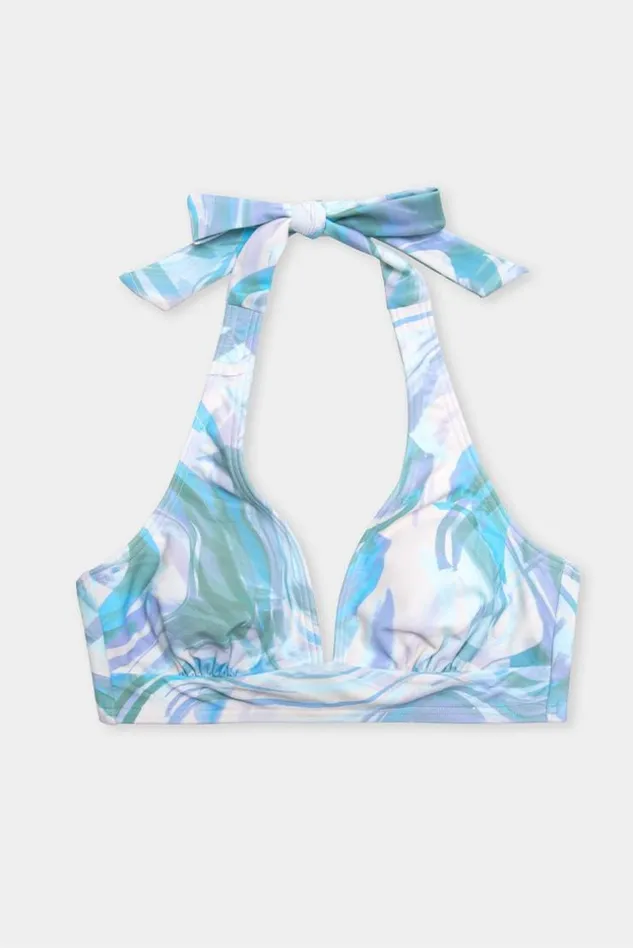 Women Bikini Tops Cupshe Neon Waves Halter Bikini Top Multicolor