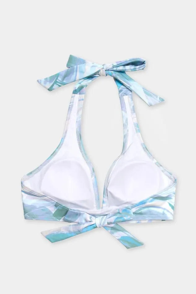 Women Bikini Tops Cupshe Neon Waves Halter Bikini Top Multicolor