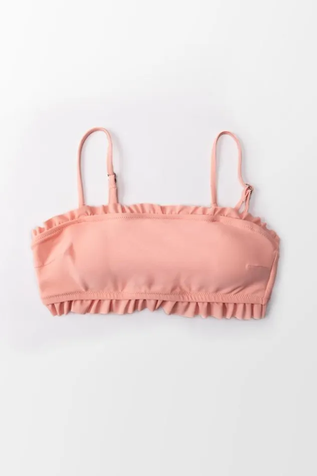 Women Bikini Tops Cupshe Peach Pearl Ruffle Bandeau Bikini Top Peach Pearl