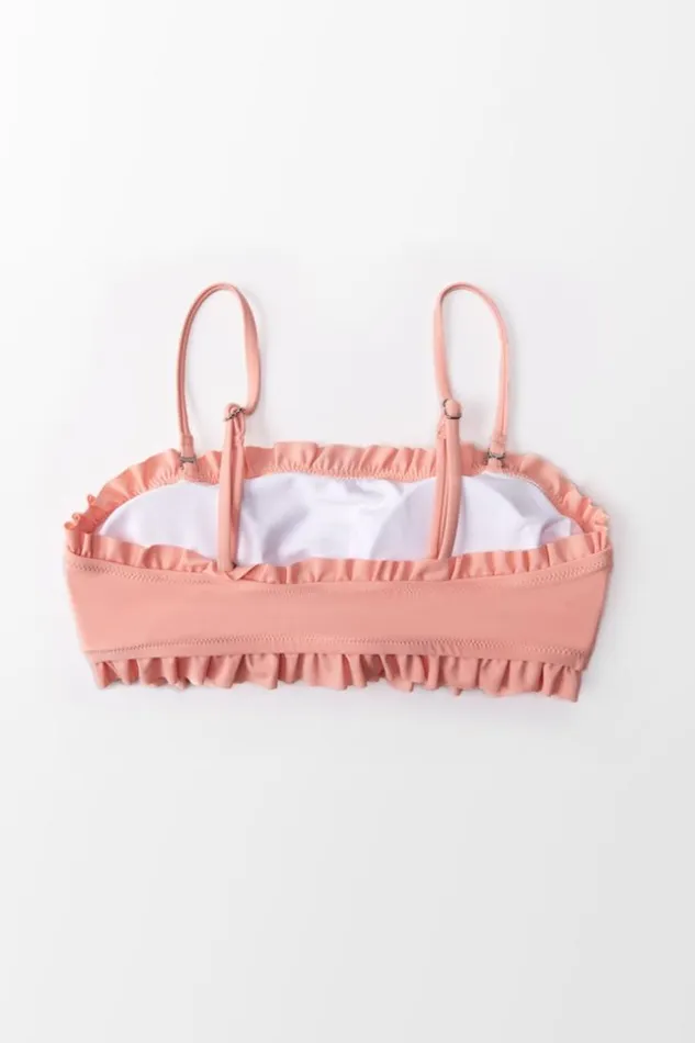 Women Bikini Tops Cupshe Peach Pearl Ruffle Bandeau Bikini Top Peach Pearl