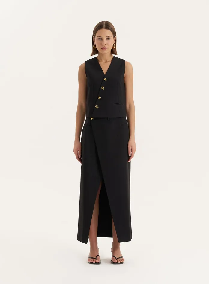 Women Black Asymmetric Waist Side Split Maxi Skirt Brie 4th and Reckless Skirts