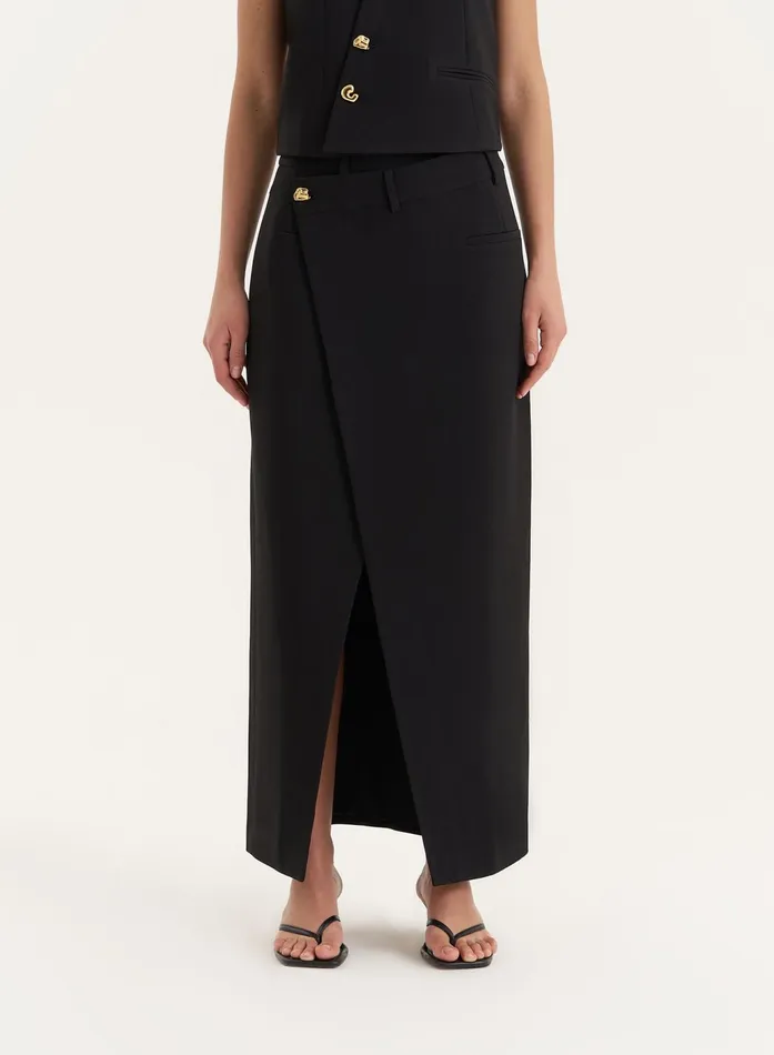 Women Black Asymmetric Waist Side Split Maxi Skirt Brie 4th and Reckless Skirts