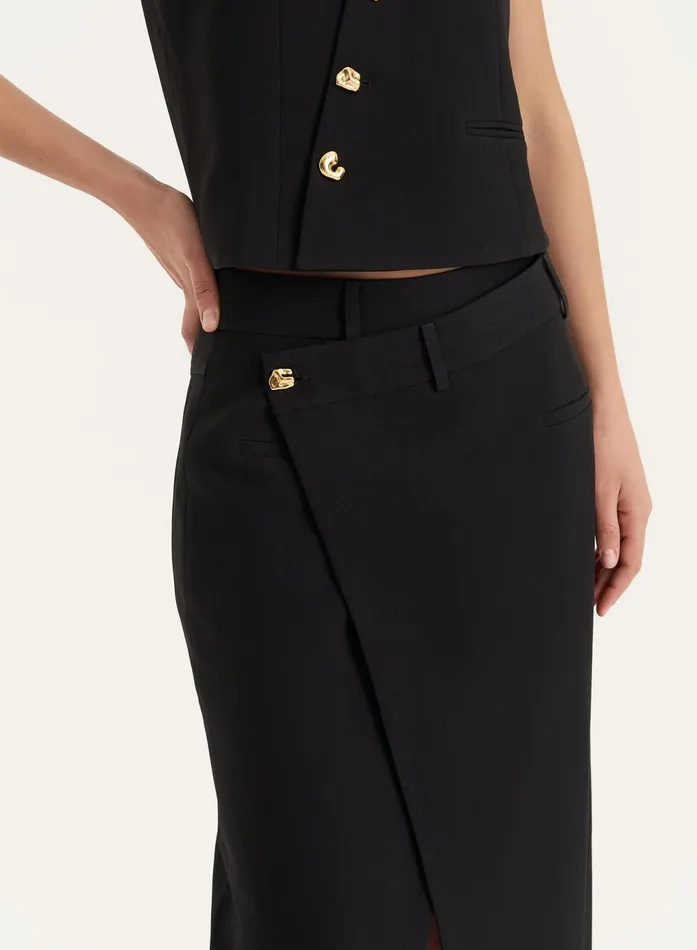 Women Black Asymmetric Waist Side Split Maxi Skirt Brie 4th and Reckless Skirts