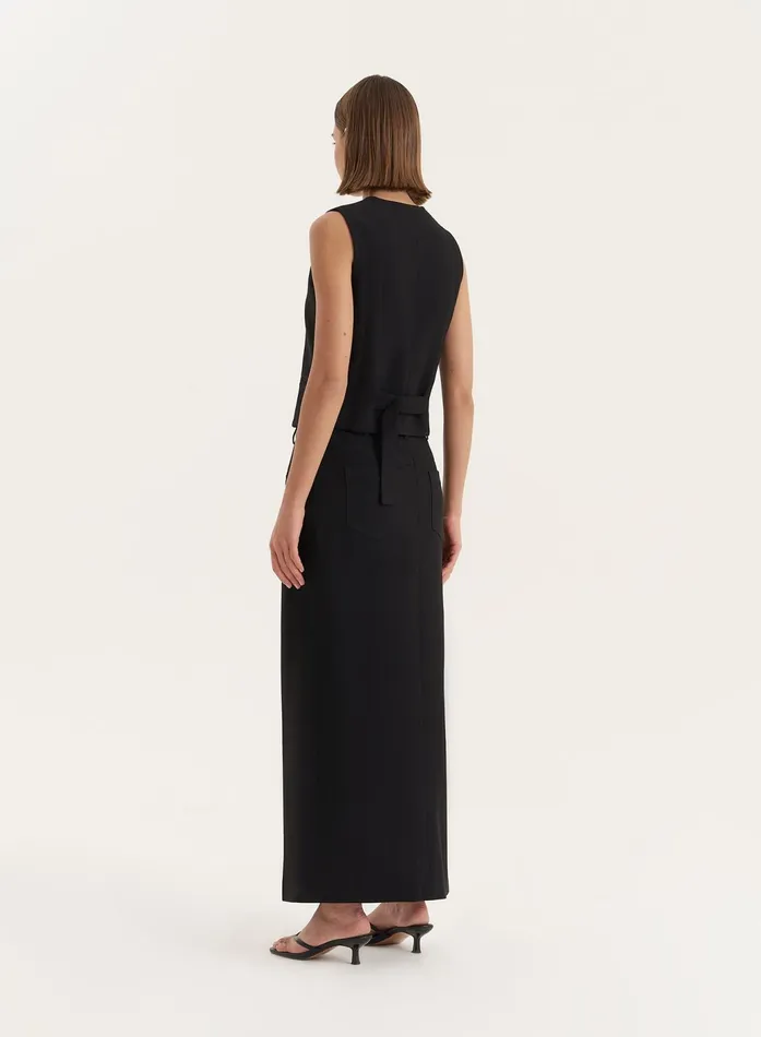 Women Black Asymmetric Waist Side Split Maxi Skirt Brie 4th and Reckless Skirts