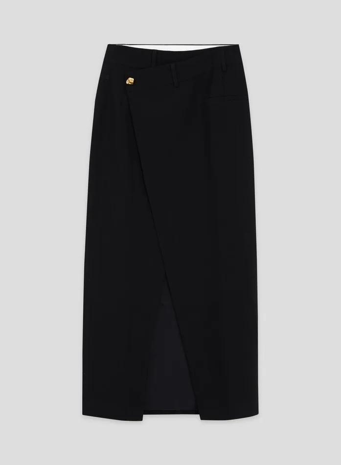 Women Black Asymmetric Waist Side Split Maxi Skirt Brie 4th and Reckless Skirts