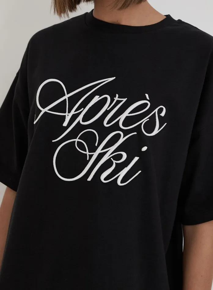 Women Black Embroidered Apres Ski Slogan TShirt Asher 4th and Reckless Athleisure