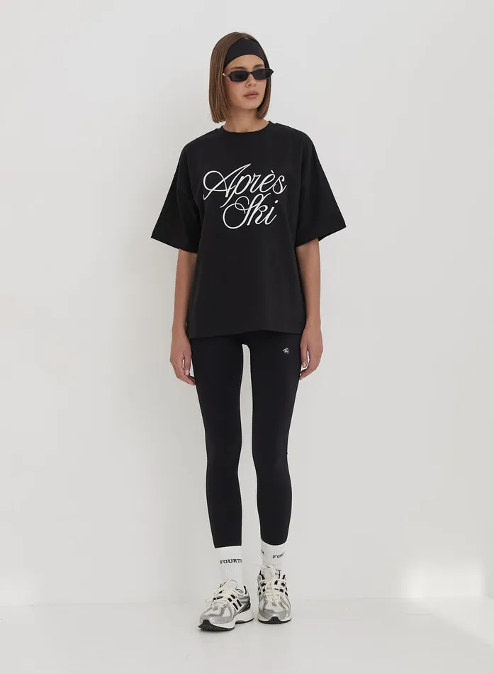 Women Black Embroidered Apres Ski Slogan TShirt Asher 4th and Reckless Athleisure