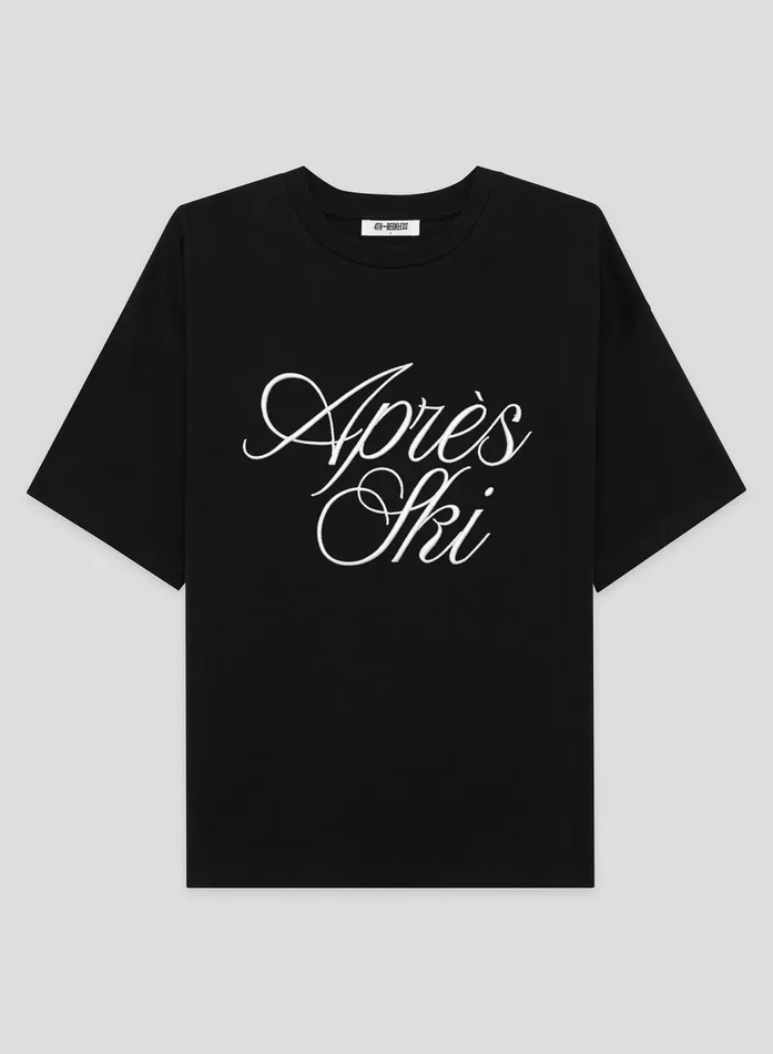 Women Black Embroidered Apres Ski Slogan TShirt Asher 4th and Reckless Athleisure