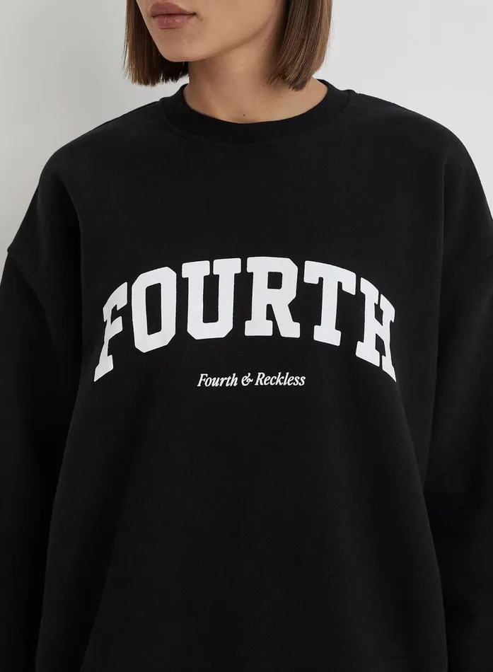 Women Black Fourth Slogan Classic Longline Sweatshirt Jen 4th and Reckless Athleisure