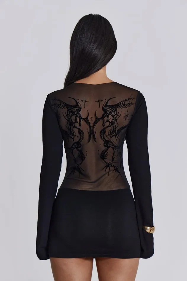 Women Black Long Sleeve Mesh Mini Dress Jaded London Mini Dresses
