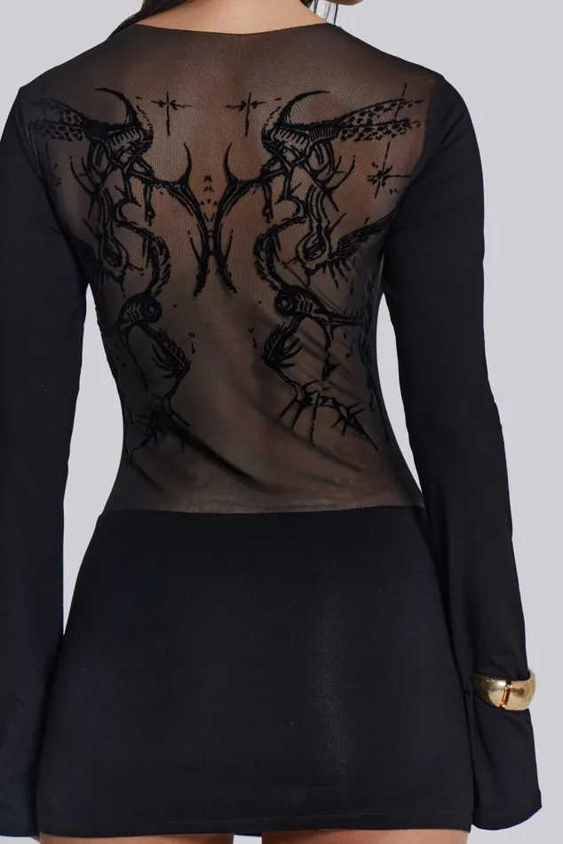 Women Black Long Sleeve Mesh Mini Dress Jaded London Mini Dresses
