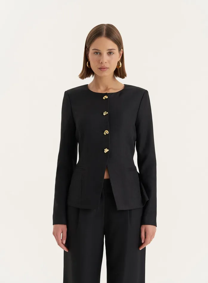 Women Black Tailored Gold Button Front Split Blazer Polly 4th and Reckless Blazers