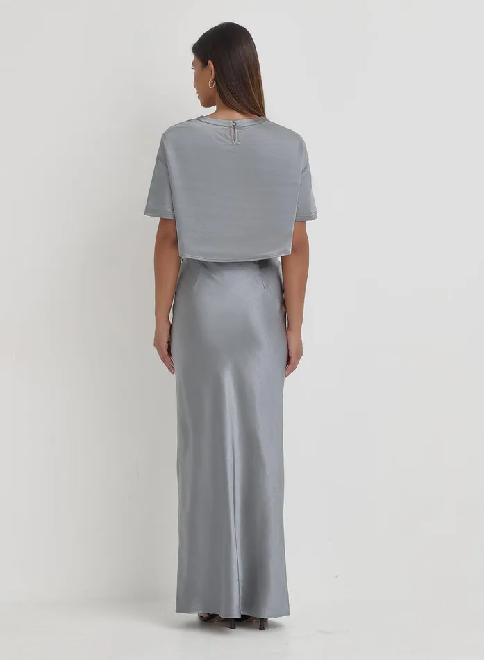Women Blue Steel Satin Maxi Skirt Dara 4th and Reckless Skirts