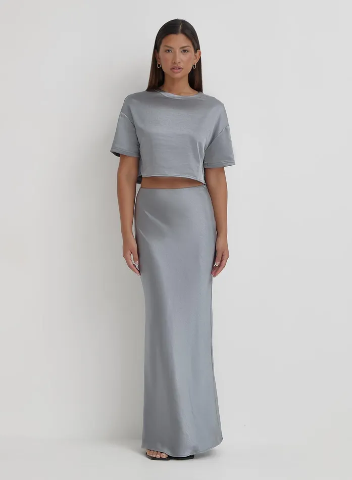 Women Blue Steel Satin Maxi Skirt Dara 4th and Reckless Skirts