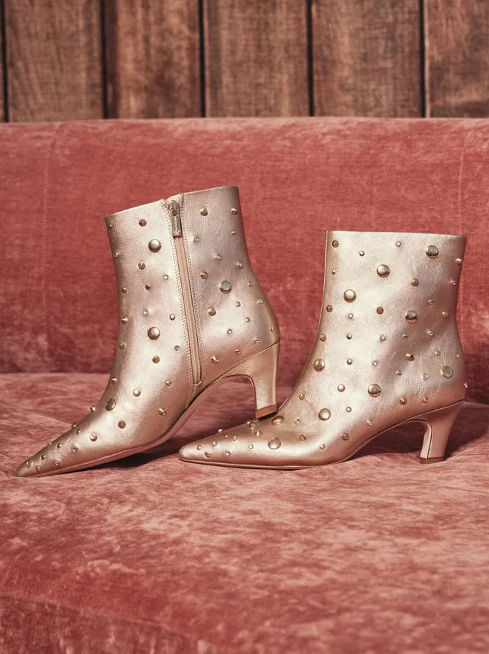 Women Boots and Booties Jessica Simpson Viviana Kitten Heel Bootie In Gold