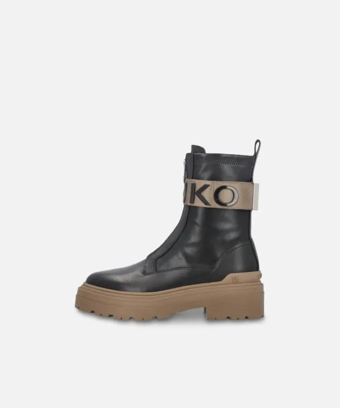 Women Boots Pinko Leather Combat Boots With Branded Front Stretch Ribbon Limo Black Women Boots Pinko Leather Combat Boots With Branded Front Stretch Ribbon Limo Black